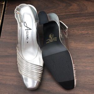 Silver and clear dress shoes